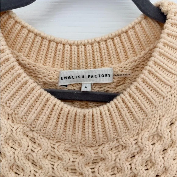 English Factory Cable Knit Legging Sweater Chunky Grandpa Sweater Cream Size-M - Picture 2 of 12